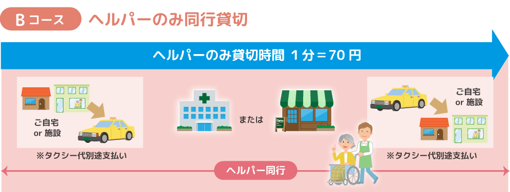 Bコース：ヘルパーのみ同行貸切